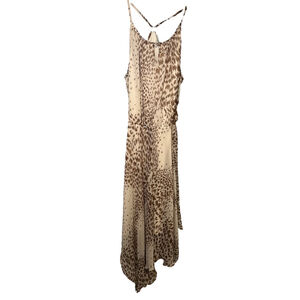DRESSBARN Size 8 Beige Cheetah Print Asymmetrical Flowy Dress